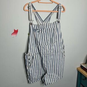 American Eagle AEO Blue & White Striped Denim Tomgirl Shortalls Size XXL